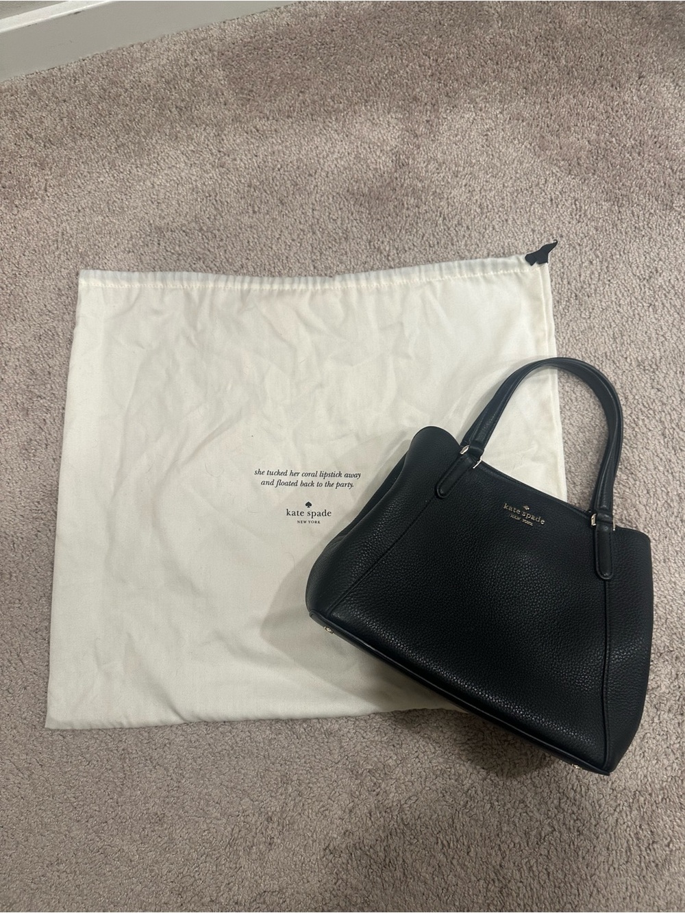 kate spade black Pebbled Leather Shoulder Bag with Gold Logo